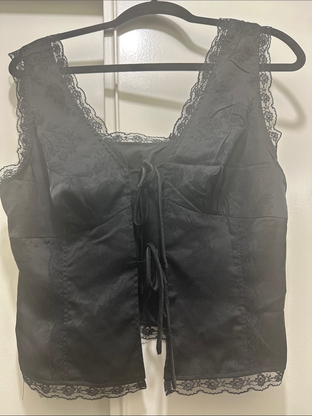 Source Unknown Black Satin Lace-Up Camisole